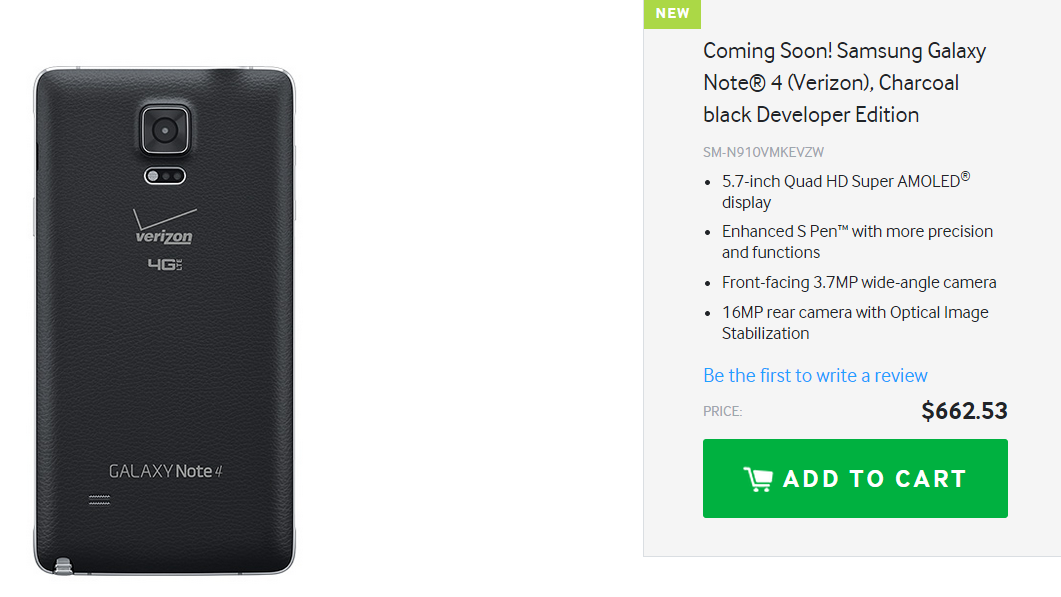 Galaxy Note 4 Developer Edition Verizon