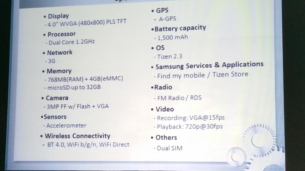 Samsung Z1 Specifications