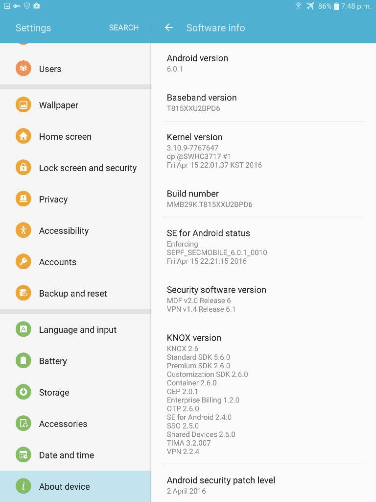 Samsung Galaxy Tab S2 Android 6.0.1 Marshmallow Update Germany
