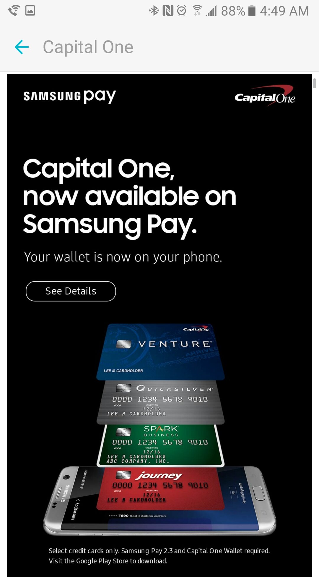 Capital One's Platinum credit card now works with Samsung Pay