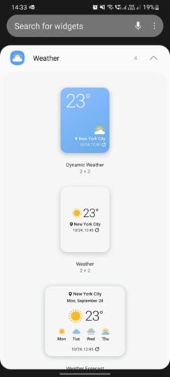 Samsung One UI 4.0 Dynamic Weather Widget Picker