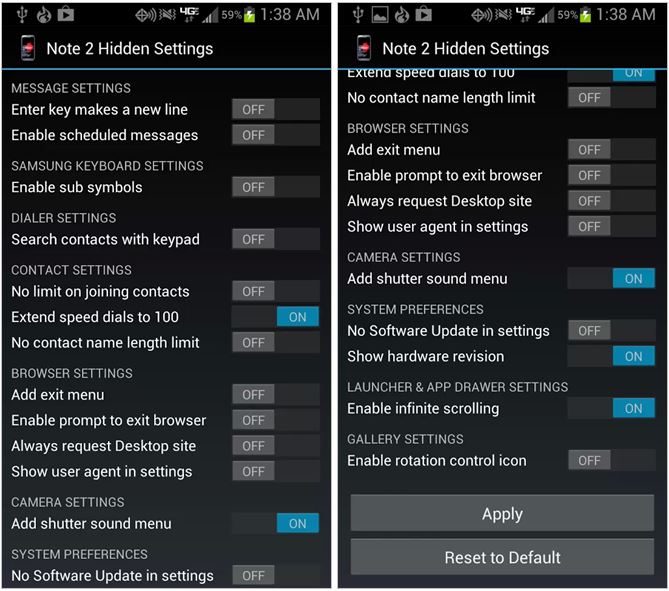 Note 2 Hidden Settings lets you access secret options on ...