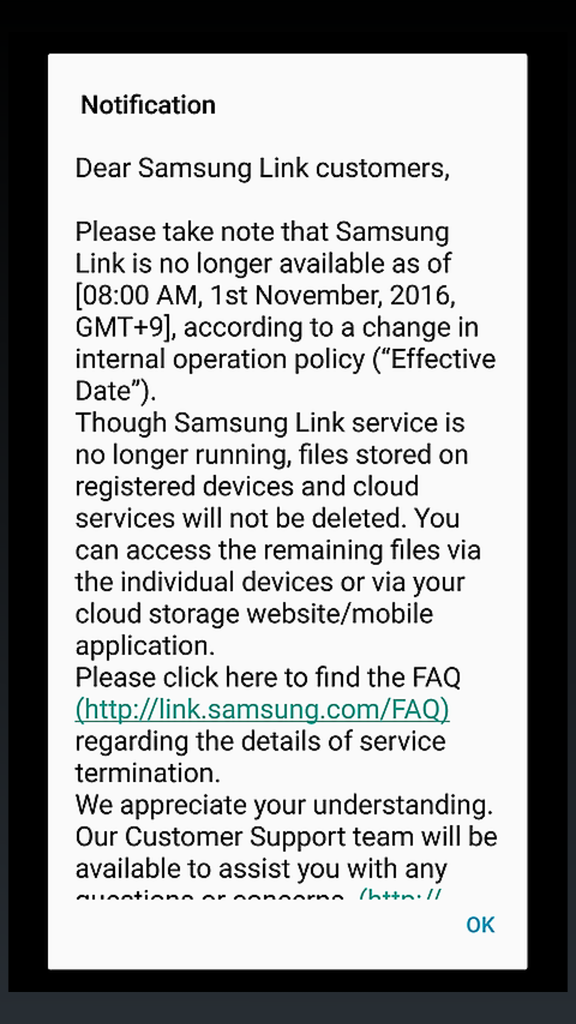 Hvorfor ble Samsung Link avsluttet?