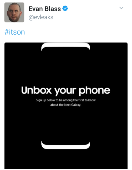 Galaxy S8 signup page evleaks