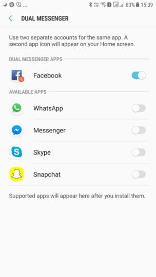 Dual Messenger on Galaxy J (2017) devices lets you use two accounts in social networking apps