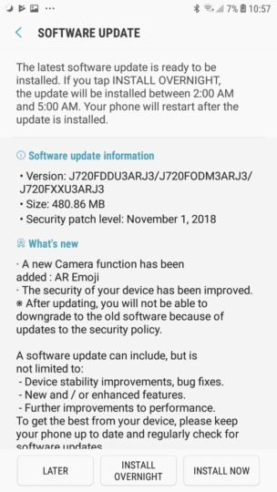 galaxy j7 duo update november ar emoji