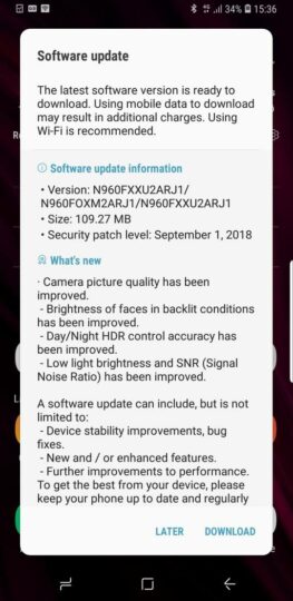 Recent Galaxy Note 9 camera update re-released with new build number