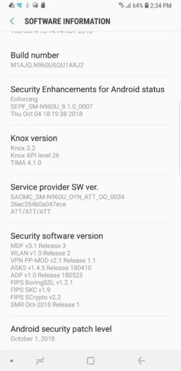 Galaxy Note 9 October security update released by AT&T