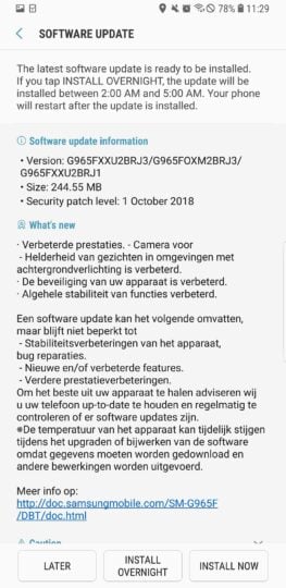 Galaxy S9 software update October 2018 patch
