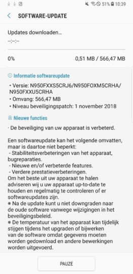 Galaxy Note 8 November security patch