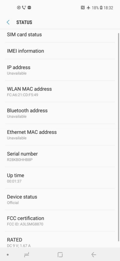 galaxy a8s fcc screenshot