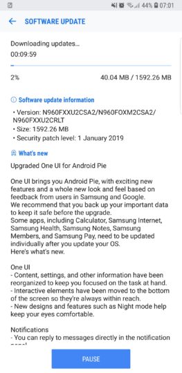 Galaxy Note 9 Android Pie UK