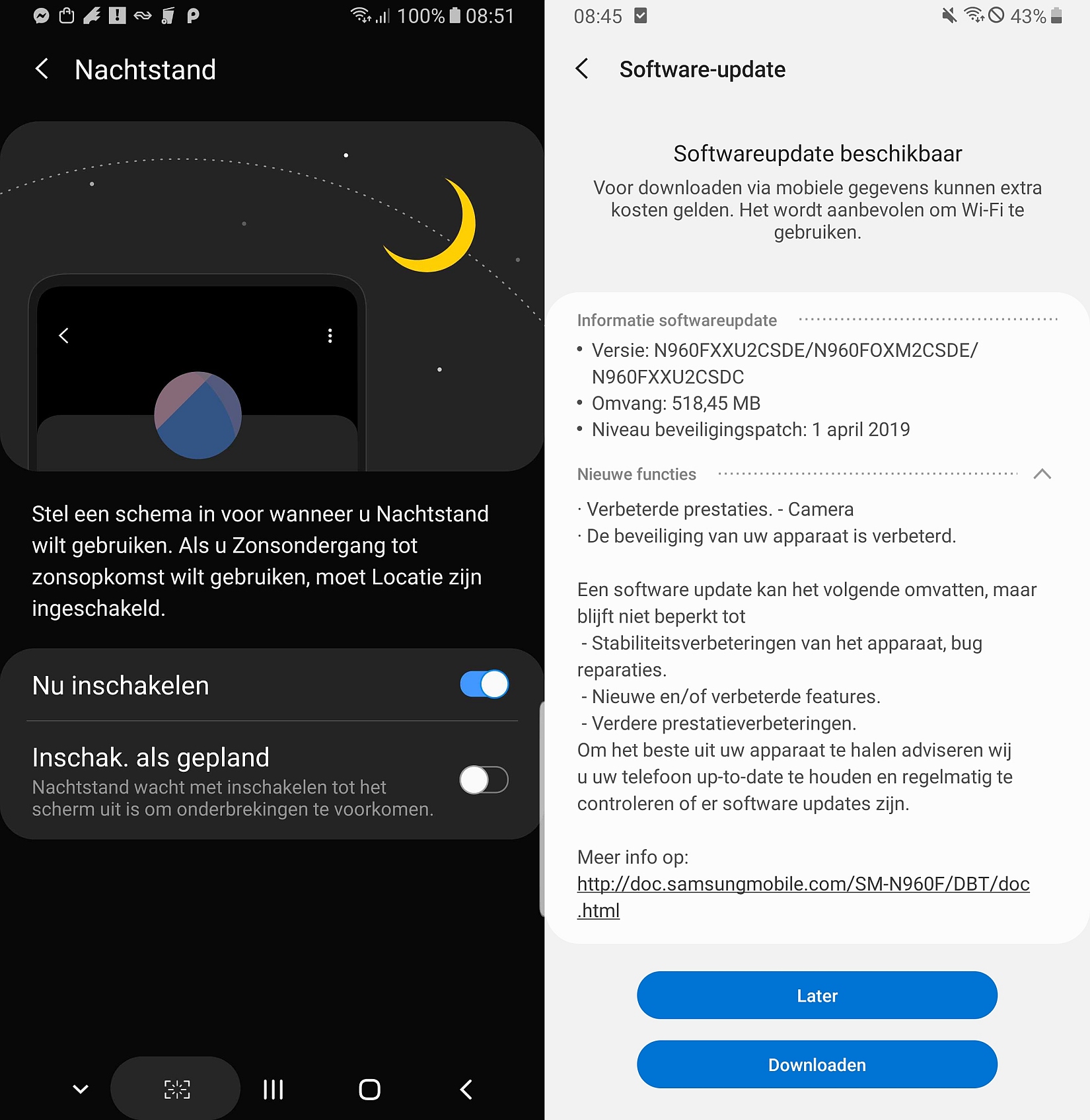 Samsung Galaxy Note 9 actualizacion modo noche