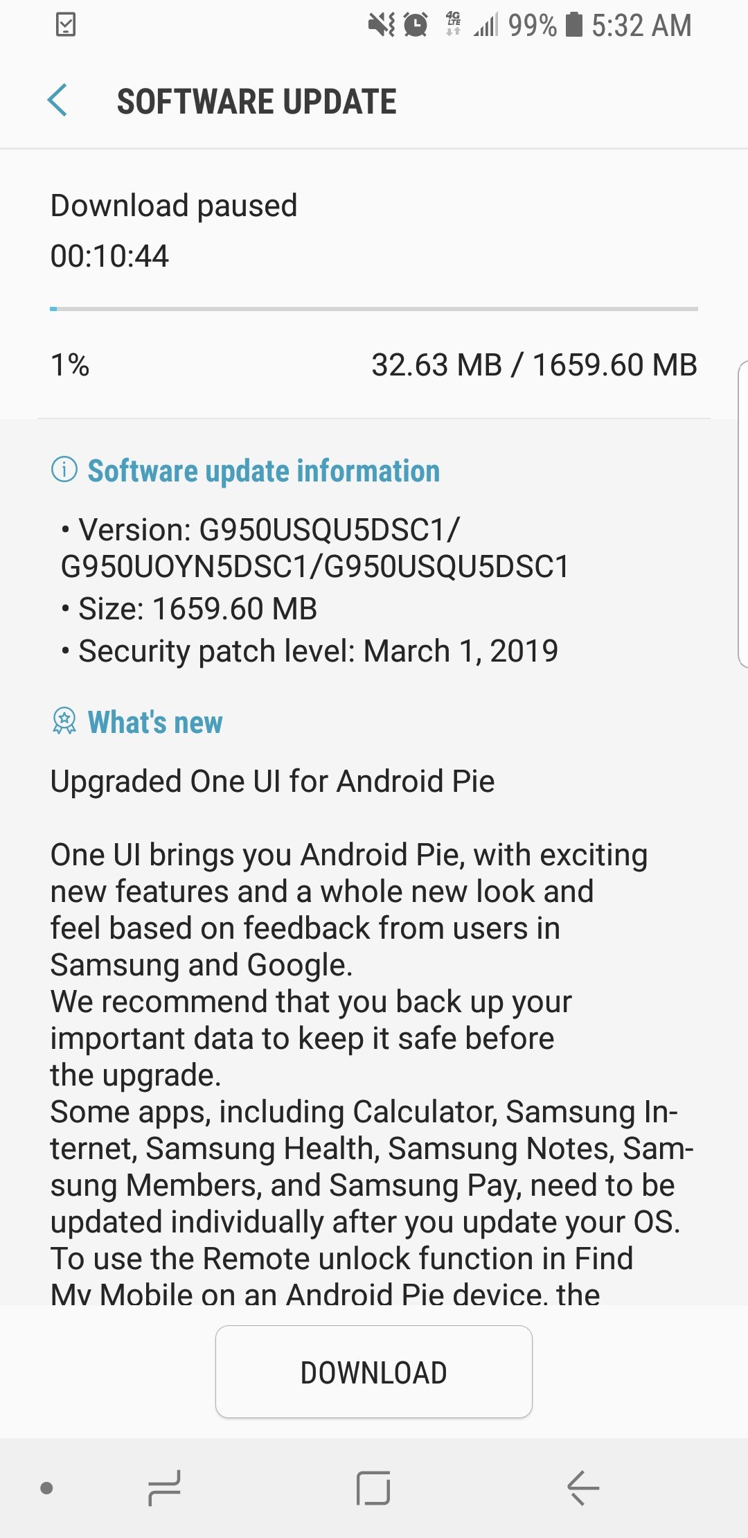 Galaxy S8 pie update