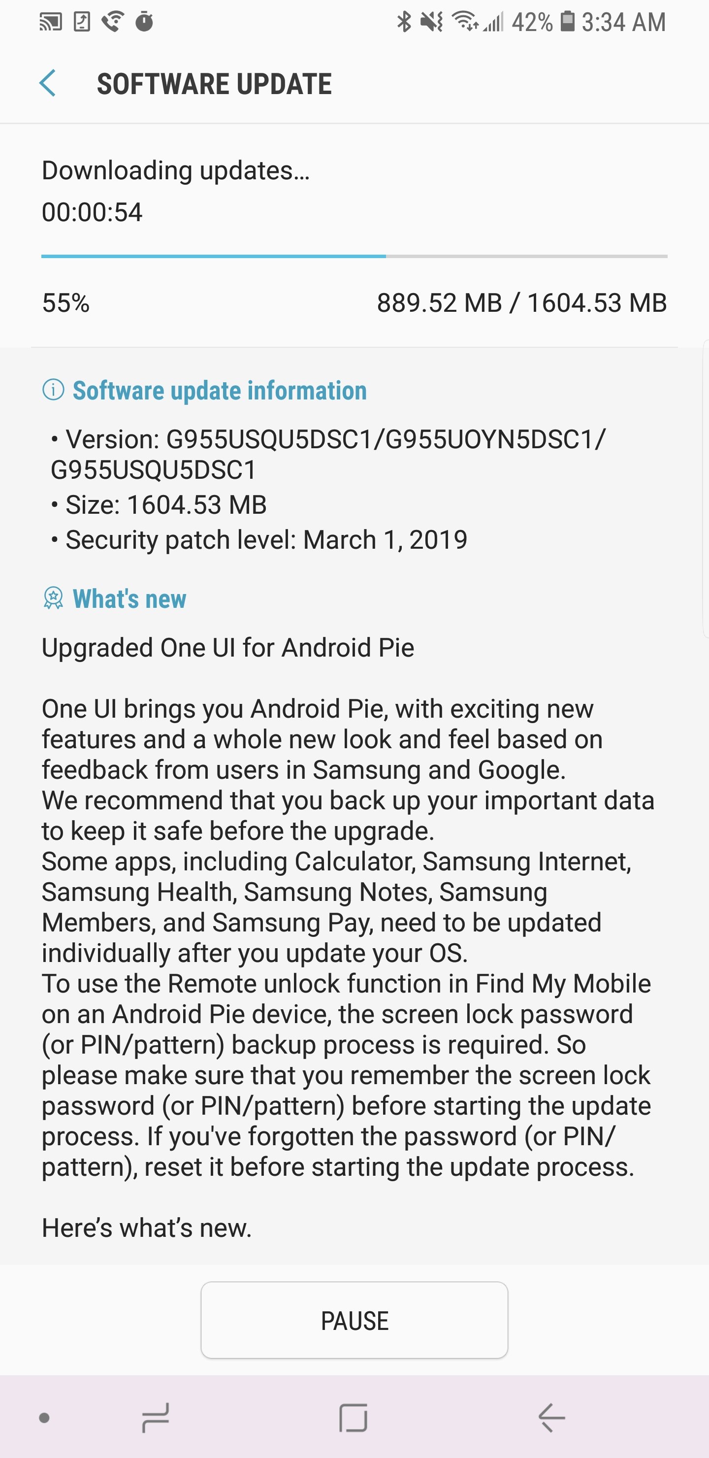 Galaxy S8 plus pie update