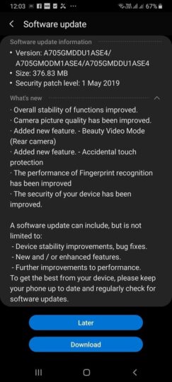 galaxy a70 update