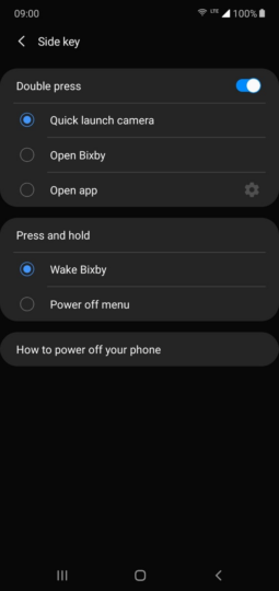 Galaxy Note 10 power key customization