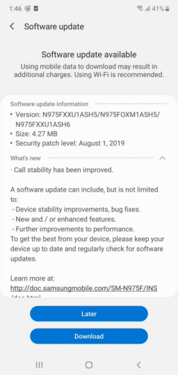 galaxy note 10 second update