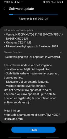 galaxy note 8 october 2019 security update