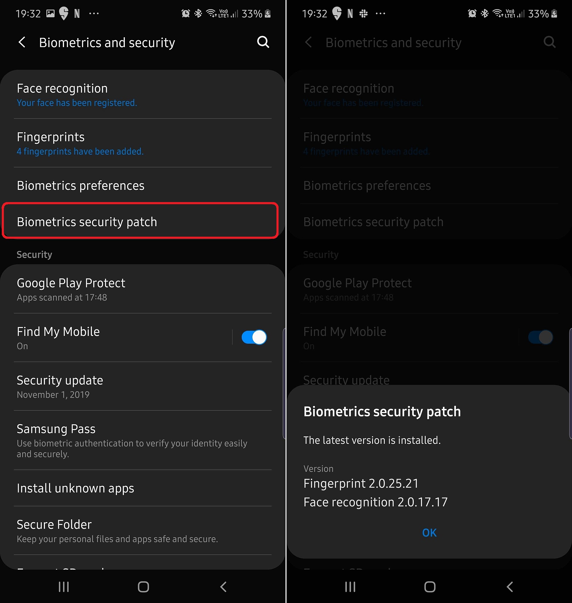 Galaxy S10 and Note 10 now let you check biometrics security patch info