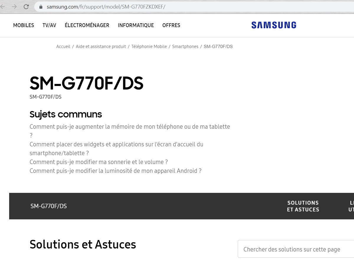 samsung galaxy s10 lite sm-g770f support page france