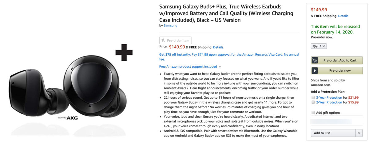 Samsung Galaxy Buds+ Pre-Order Amazon