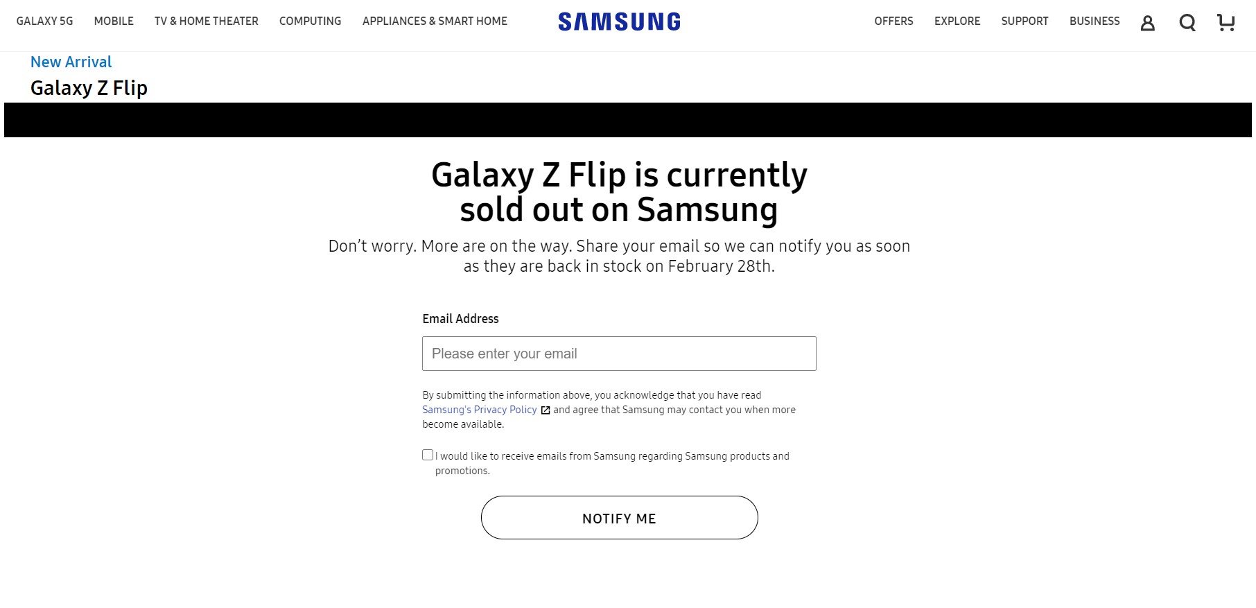 Samsung Galaxy Z Flip US Unlocked Sold Out