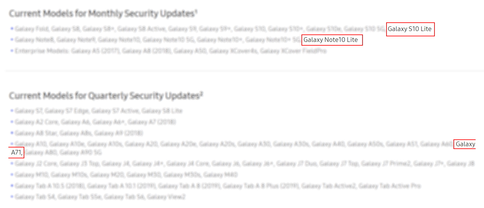 galaxy s10 lite and note 10 lite update schedule