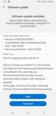 Samsung Galaxy A7 (2018) Android 10 Update
