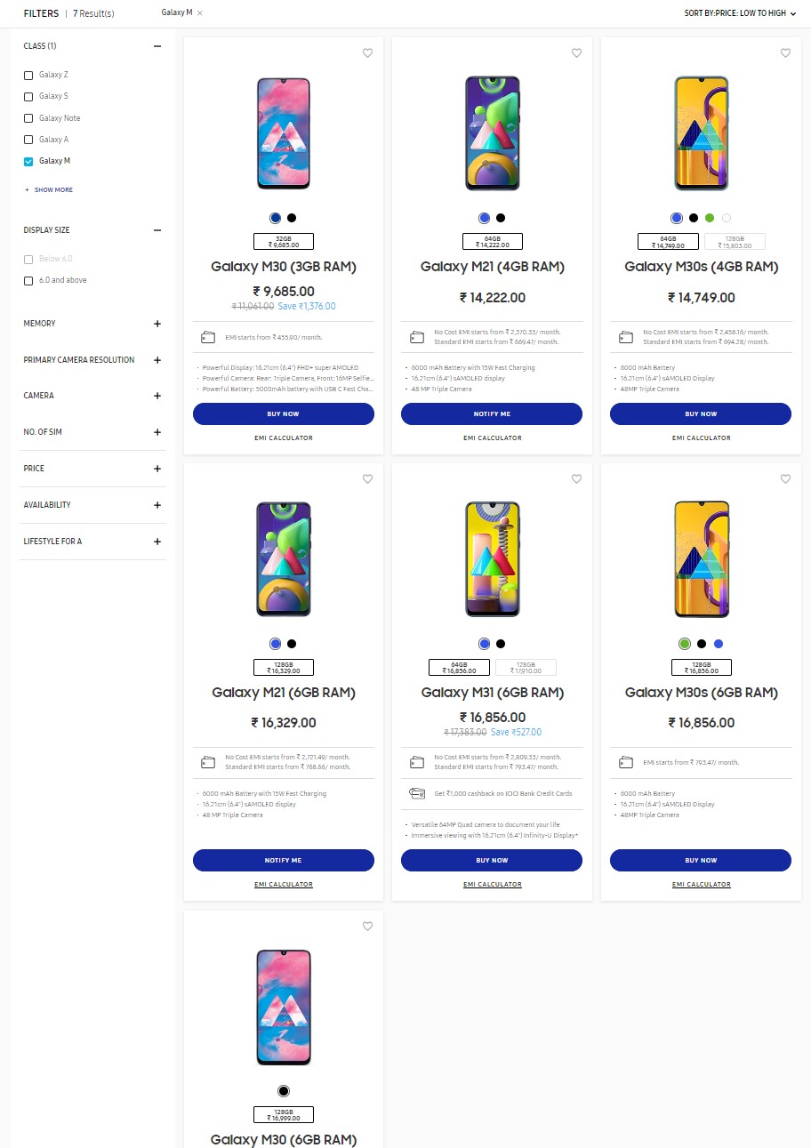 Samsung Galaxy M10, M10s, M20 Discontinuation India