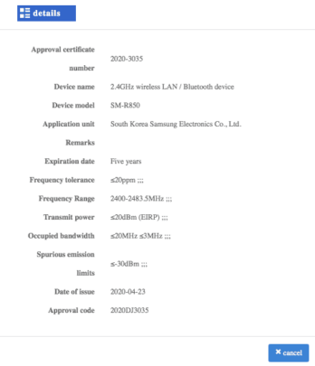 Samsung Galaxy Watch SM-R840 CMIIT Certification