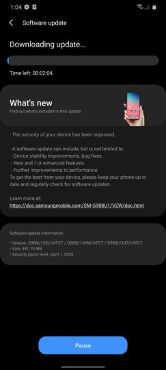 galaxy s20 april camera update