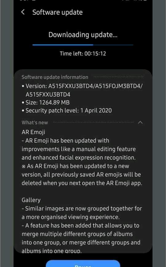 Samsung Galaxy A51 One UI 2.1 Update Changelog
