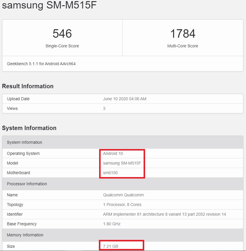 Galaxy M51 lista 