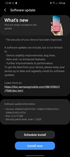 galaxy s20 unlocked update june