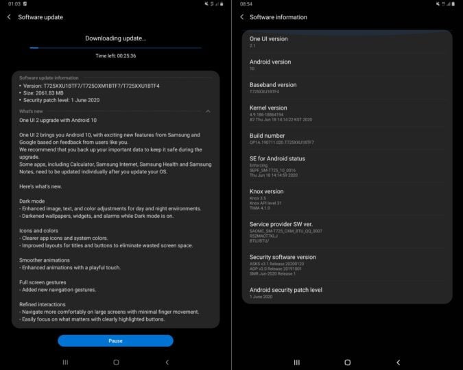 galaxy tab s5e android 10 one ui 2.1