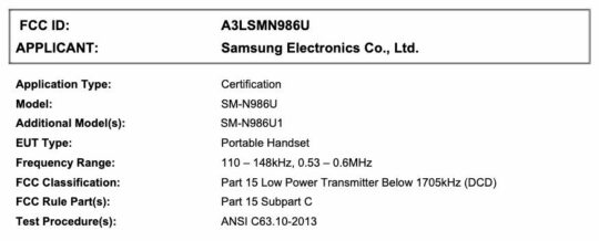 Samsung Galaxy Note 20 Ultra SM-N986U SM-N986U1 FCC Certification