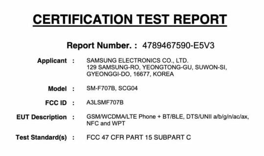 Samsung Galaxy Z Flip 5G Model Number FCC Label