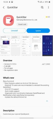 Samsung Good Lock QuickStar Update July 2020