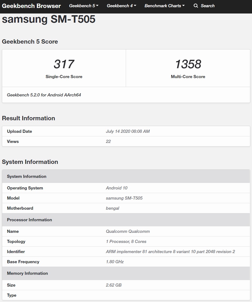 Samsung SM-T505 Geekbench