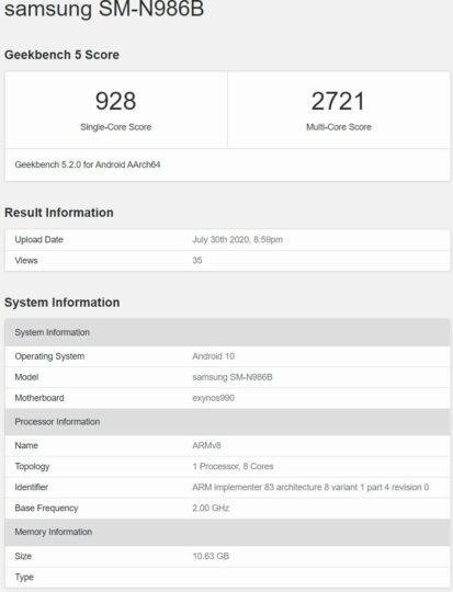 galaxy s20 ultra exynos 990 benchmark