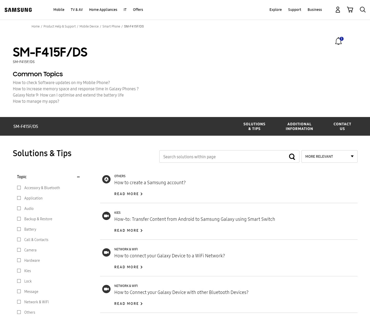 Samsung SM-F415FDS Support Page