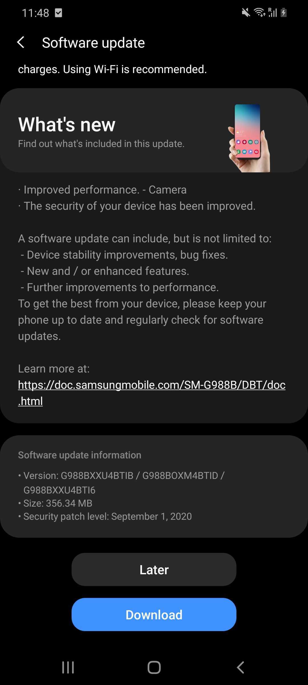Samsung Galaxy S20 Ultra Software Update September 2020 Security Improved Camera