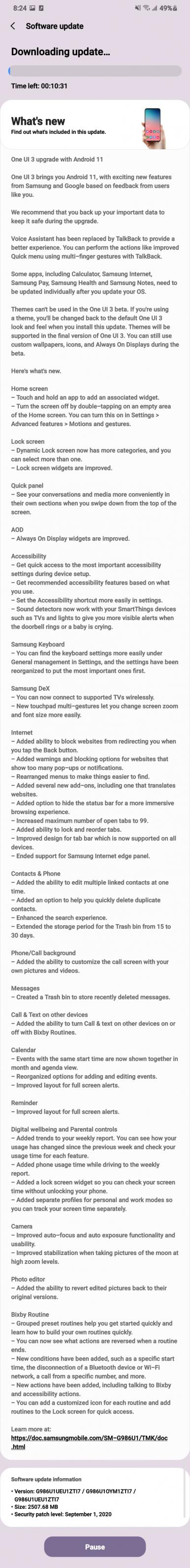 Samsung One UI 3.0 Changelog