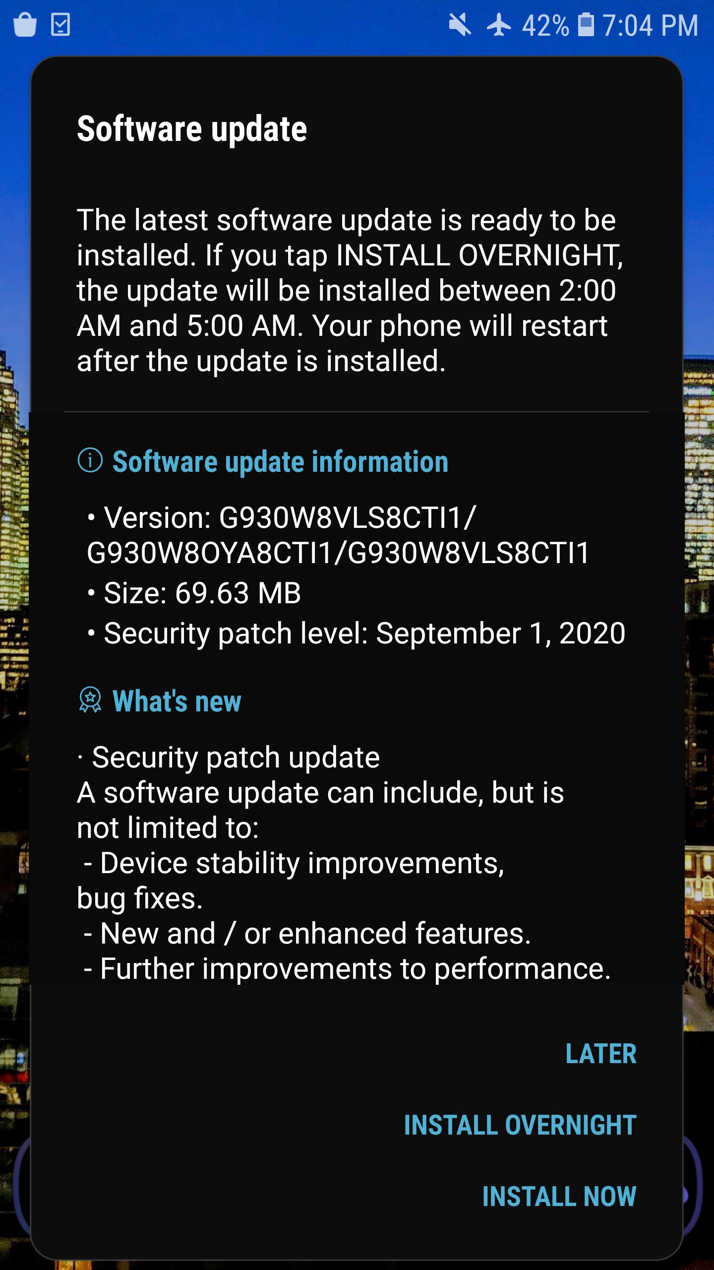 Samsung Galaxy S7 September 2020 Security Patch Software Update