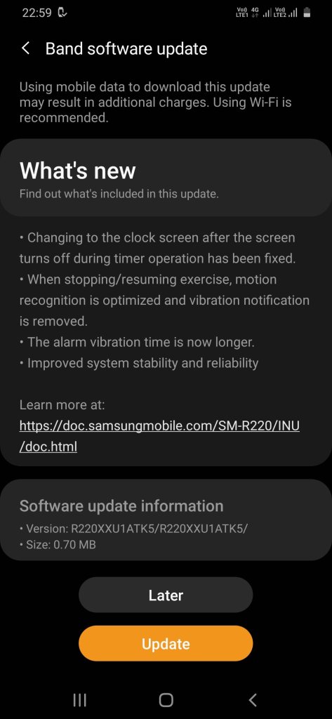 Samsung Galaxy Fit 2 Software Update R220XXU1ATK5