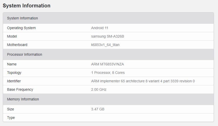 Samsung Galaxy A32 5G Geekbench