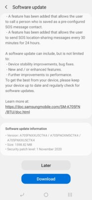 Samsung Galaxy A70 One UI 2.5 Update UK Changelog - 03
