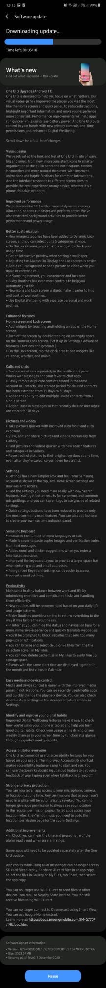 Samsung Galaxy S10 Lite One UI 3.0 Android 11 Update Changelog