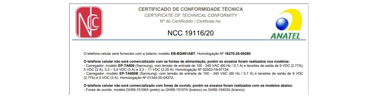 Samsung Galaxy S21 No Charger Headphones Anatel Certification Brazil